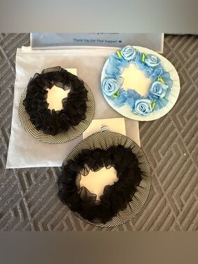 New Skating Spirit  Colored Hair Net Ballet Bun Cover Set Of 3 Blue Black